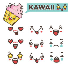 Kawaii emojis set asian japanese smileys vector illustration
