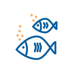 Icon of a fish couple. Vector thin line illustration for summer holidays near the sea, marine subjects, fishing, aquarium, healthy omega food..
