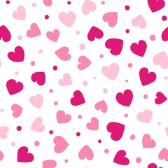 Seamless hearts and dots pattern with white background. Vector repeating texture. Perfect for printing on fabric or paper. - 212406864