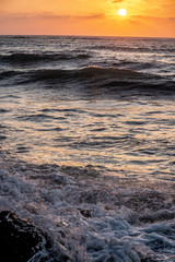 sea, sunset, stones, elements, waves, solitude, freedom, sun, orange, blue, drops, splashes