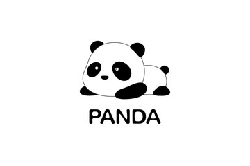 Vector Illustration / Logo Design - Cute funny cartoon giant panda bear lies on the ground