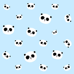 Seamless Vector Pattern: Panda head / face pattern on light blue background
