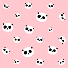 Fototapeta premium Seamless Vector Pattern: Panda head / face pattern on light pink background