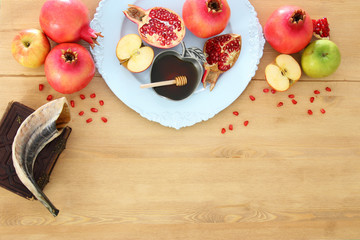 Rosh hashanah (jewish New Year holiday) concept. Traditional symbols.
