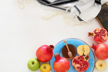Rosh hashanah (jewish New Year holiday) concept. Traditional symbols.