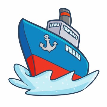 Cute and funny cruise ship on sea going vacation - vector.