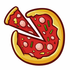 Yummy and funny cute rounded pizza - vector.