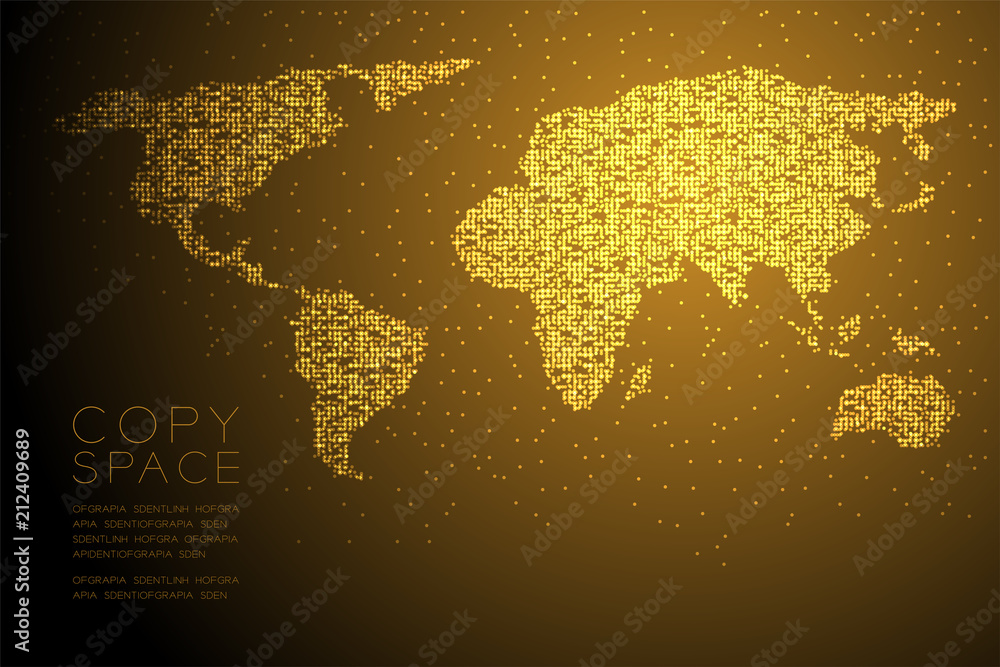 Aufkleber abstract geometric bokeh circle dot pixel pattern world map shape concept design gold color illustra