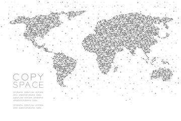 Fototapeta premium Abstract Geometric Square box pixel pattern World Map shape concept design black color illustration on white background with copy space, vector eps 10