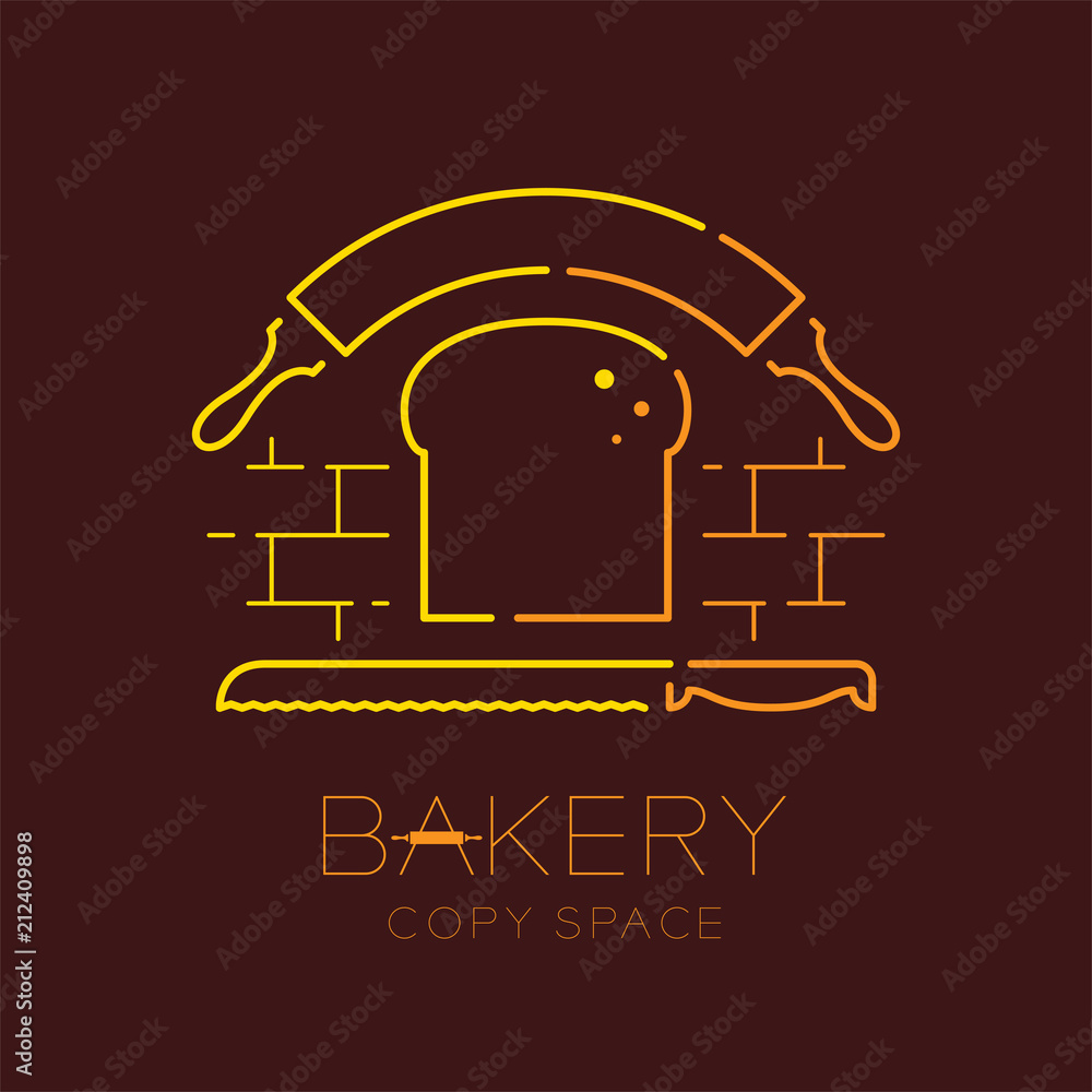 Poster bread, rolling pin and bread knife logo icon outline stroke set dash line design illustration isolat