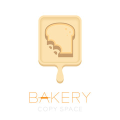 Bread bite letter B shape and Wood tray logo icon design illustration isolated on white background with bakery text and copy space