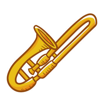Cute and funny trombone in cartoon style - vector
