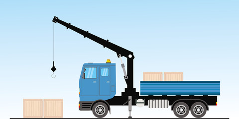 Blue Crane truck with wooden boxes