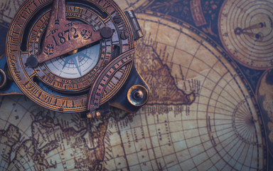 Fototapeta na wymiar Compass On World Map