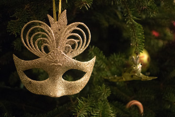 Golden Mask Christmas Tree Ornament