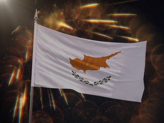 Flag of Cyprus with fireworks display in the background