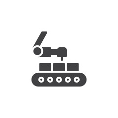 Industrial robot vector icon. filled flat sign for mobile concept and web design. Conveyor and robotic arm simple solid icon. Symbol, logo illustration. Pixel perfect vector graphics