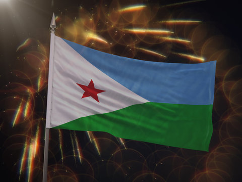 Flag of Djibouti with fireworks display in the background