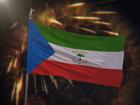 Flag of Equatorial Guinea with fireworks display in the background
