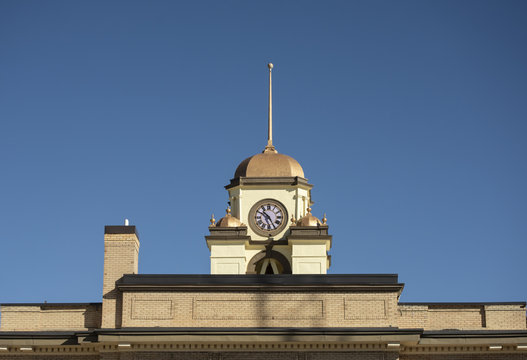 close up Park County Courthouse clock and dome in Cody, Wyoming, USA
