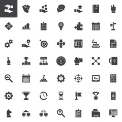 Work productivity vector icons set, modern solid symbol collection, filled style pictogram pack. Signs, logo illustration. Set includes icons as Networking, Industrial robot, File, Hourglass, Teamwork