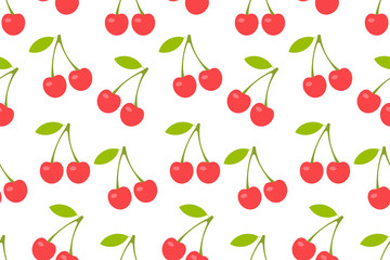 Seamless pattern with Red cherry. Two cherries. flat style. isolated on white background