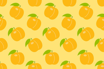 Seamless pattern with Orange peach. flat style. isolated on yellow background