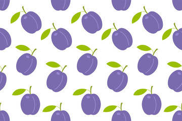 Seamless pattern with Plums. flat style. isolated on white background