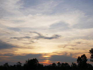 Beautiful field landscape and clear sky background in Thailand.