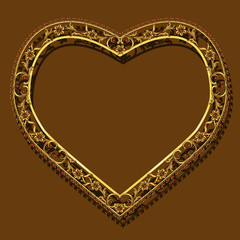 frame in the shape of heart gold color with shadow