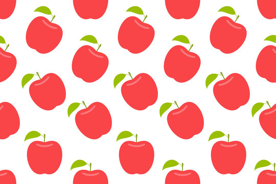 Seamless pattern with Red apple. flat style. isolated on white background