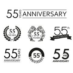 55 years anniversary icon set. 55th anniversary celebration logo. Design elements for birthday, invitation, wedding jubilee. Vector illustration. - obrazy, fototapety, plakaty