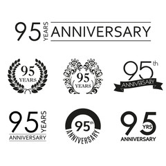 95 years anniversary icon set. 95th anniversary celebration logo. Design elements for birthday, invitation, wedding jubilee. Vector illustration.
