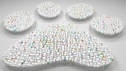 3D Footprint of a puppy | 3d Rendering, mosaic of little bricks - White and harlequin colors. A number of 4196 little boxes are accurately inserted into the mosaic - obrazy, fototapety, plakaty