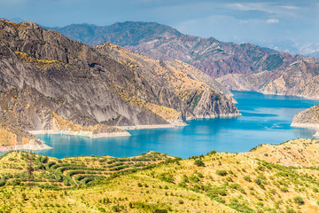 Nice view of Nurek Reservoir in Tajikistan