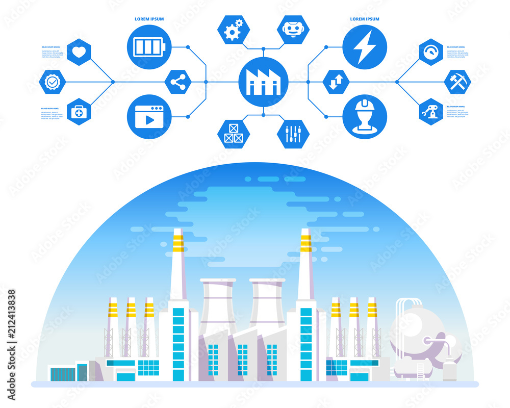 Poster factory with cyber and physical system icons
