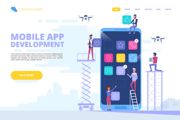Mobile app development concept banner - obrazy, fototapety, plakaty