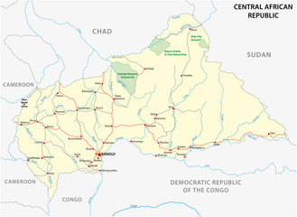 central african republic road vector map - obrazy, fototapety, plakaty