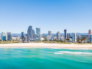 An aerial view of Broadbeach on the Gold Coast with blue water