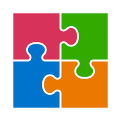 Square four pieces of jigsaw puzzle or teamwork concept flat vector color icon for apps and websites - obrazy, fototapety, plakaty
