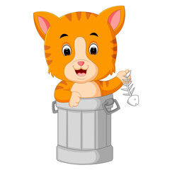 Cat in trash cartoon