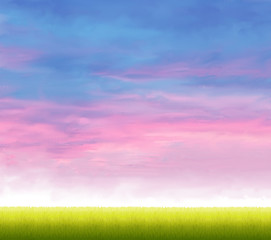 Fototapeta na wymiar 草原 と 空 の 広大な景色 