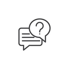 Conversation chat outline icon. linear style sign for mobile concept and web design. Dialogue with question mark simple line vector icon. FAQ Symbol, logo illustration. Pixel perfect vector graphics - obrazy, fototapety, plakaty