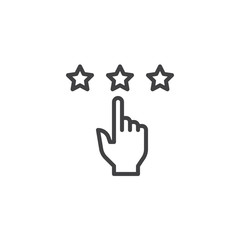 Rating stars outline icon. linear style sign for mobile concept and web design. Rate with hand and stars simple line vector icon. Symbol, logo illustration. Pixel perfect vector graphics