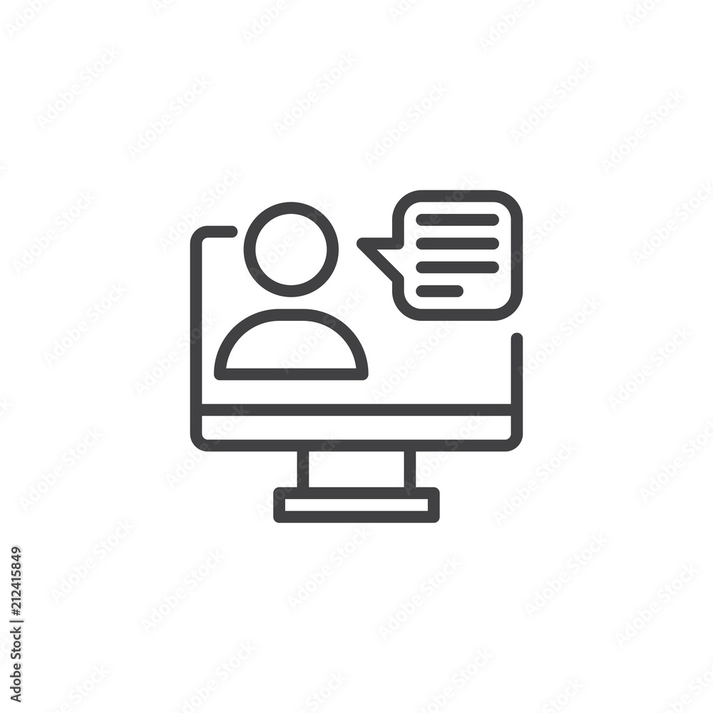 Fototapete Video conference outline icon. linear style sign for mobile concept and web design. monitor user simple line vector icon. Symbol, logo illustration. Pixel perfect vector graphics