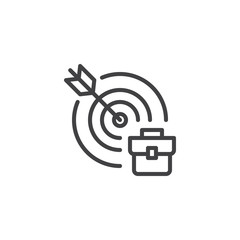 Briefcase and target outline icon. linear style sign for mobile concept and web design. Business Career simple line vector icon. Symbol, logo illustration. Pixel perfect vector graphics