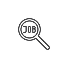 Job search outline icon. linear style sign for mobile concept and web design. Magnifying glass and job text simple line vector icon. Symbol, logo illustration. Pixel perfect vector graphics