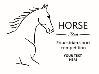 Horse head graphic logo template, vector illustration on white background. Stylish horse head outline for stable, farm, club race design. Running stallion for equestrian sport competition.