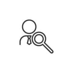 Search for employees outline icon. linear style sign for mobile concept and web design. Human resource simple line vector icon. People search symbol, logo illustration. Vector graphics
