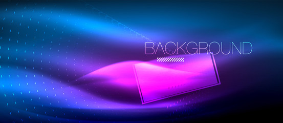 Neon glowing wave, magic energy and light motion background. Wallpaper template, hi-tech future concept
